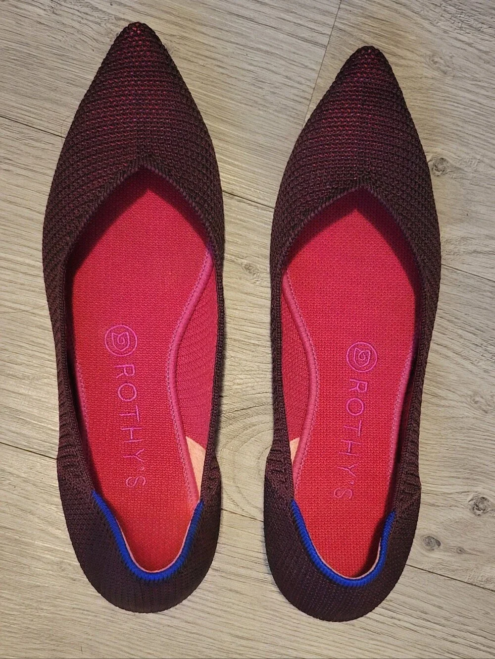 Rothy's The Point Berry Lattice Stitch Flats + Hot Pink Insole, US 8.5 EU 39